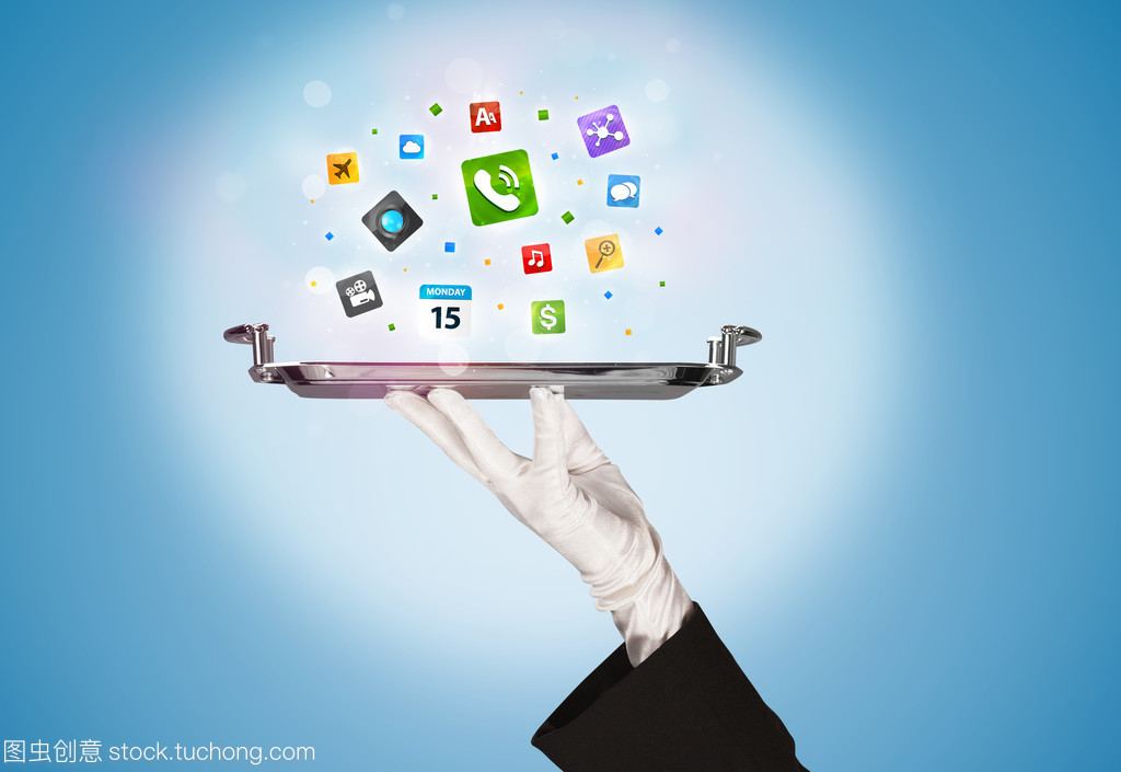 服務(wù)員手拿托盤(pán)圖標(biāo) 為新媒體服務(wù)注入專(zhuān)業(yè)與親和力